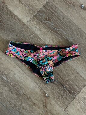 Victoria's Secret Black Bikini Bottom with Pink Paisley Trim